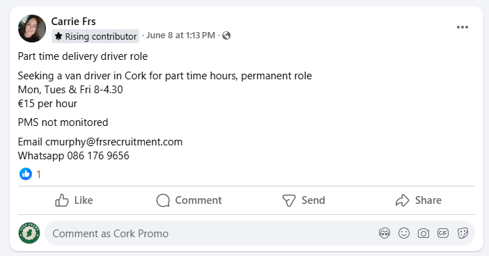 Part time delivery driver role